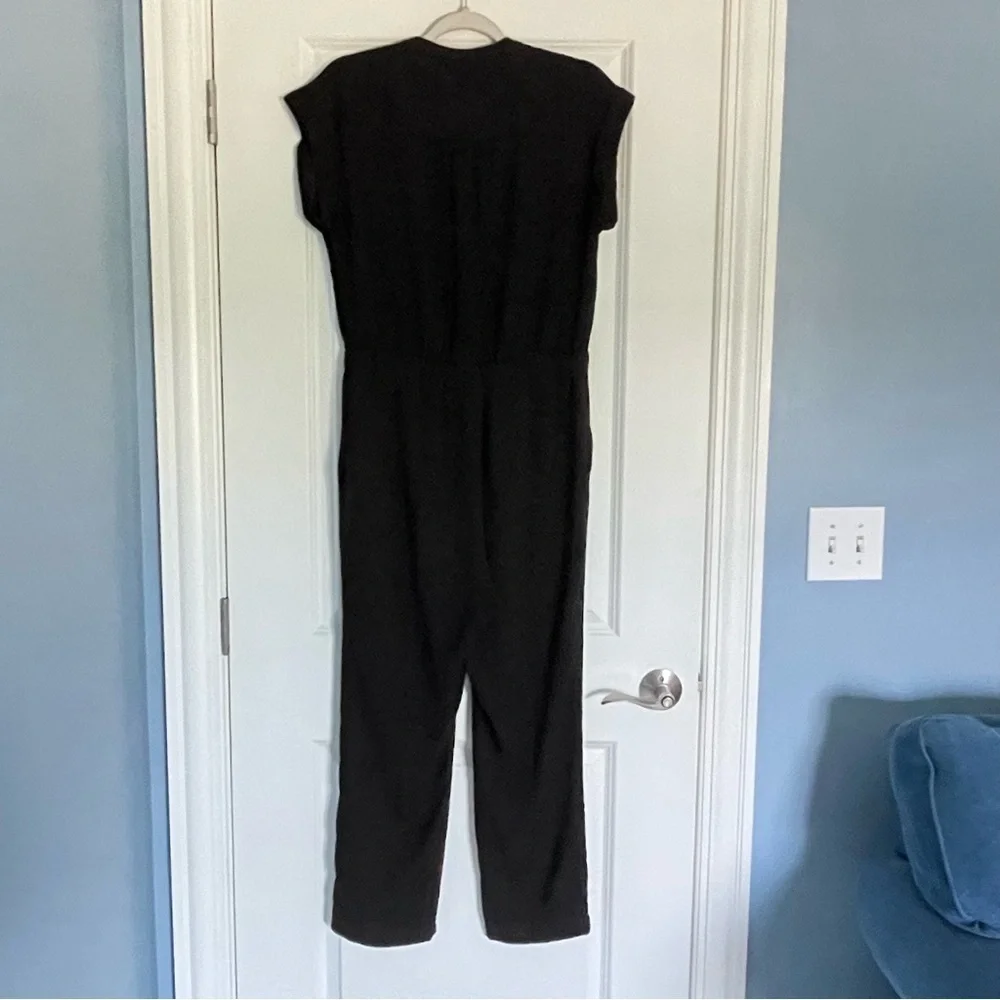 J. Crew Black V-neck Cuffed Short Sleeve Camp-Shirt Jumpsuit - 47207